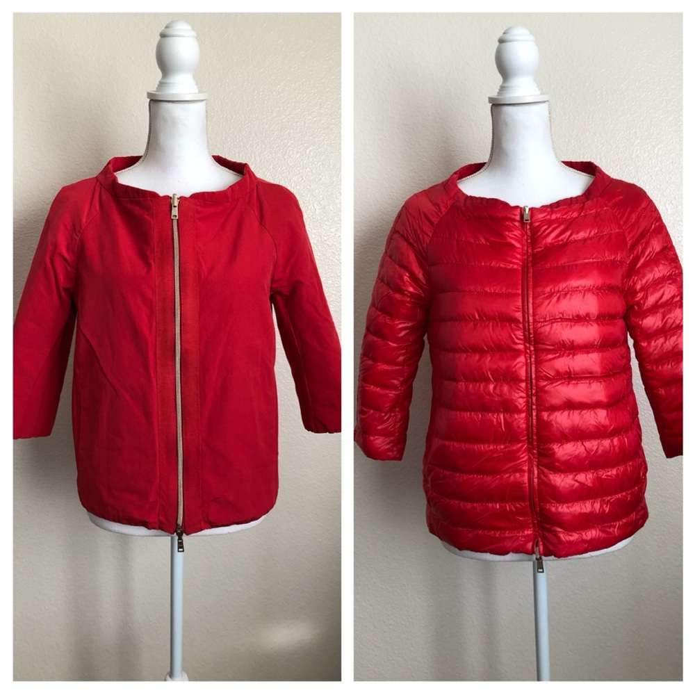 Herno REVERSIBLE jacket down feather puffer coat red gold zipper 3/4 sleeve